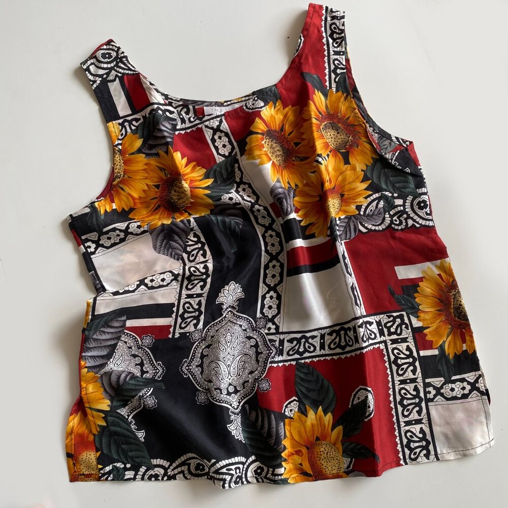 Vtg The Limited Sleeveless 100% Silk Multicolor Sunflower Floral Tank Top Size M